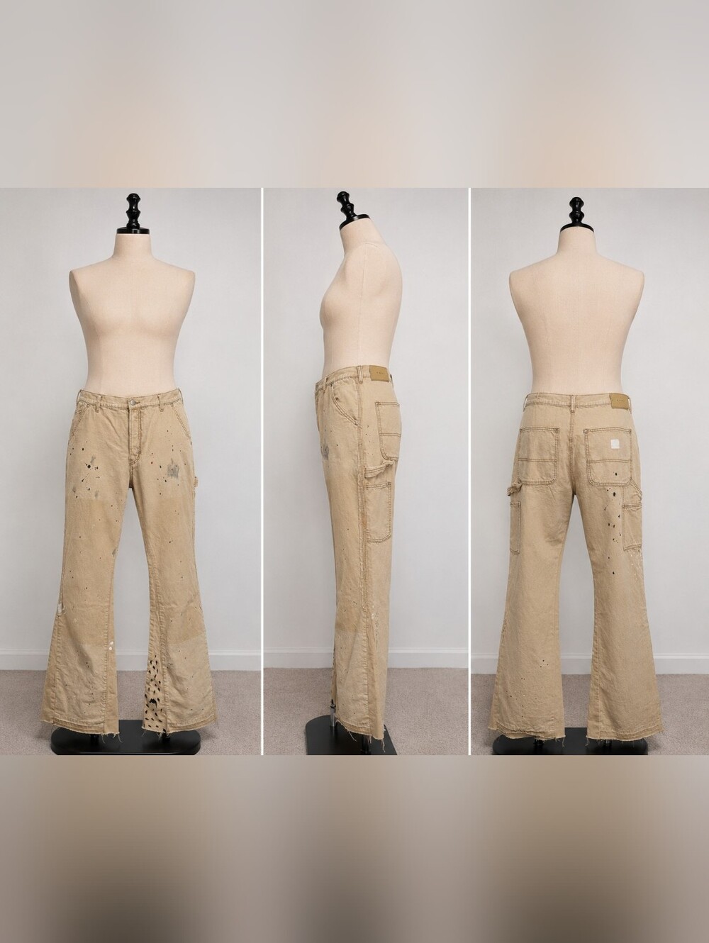 MNML Painter Carpenter Flare Pants Beige Size 40 Distressed